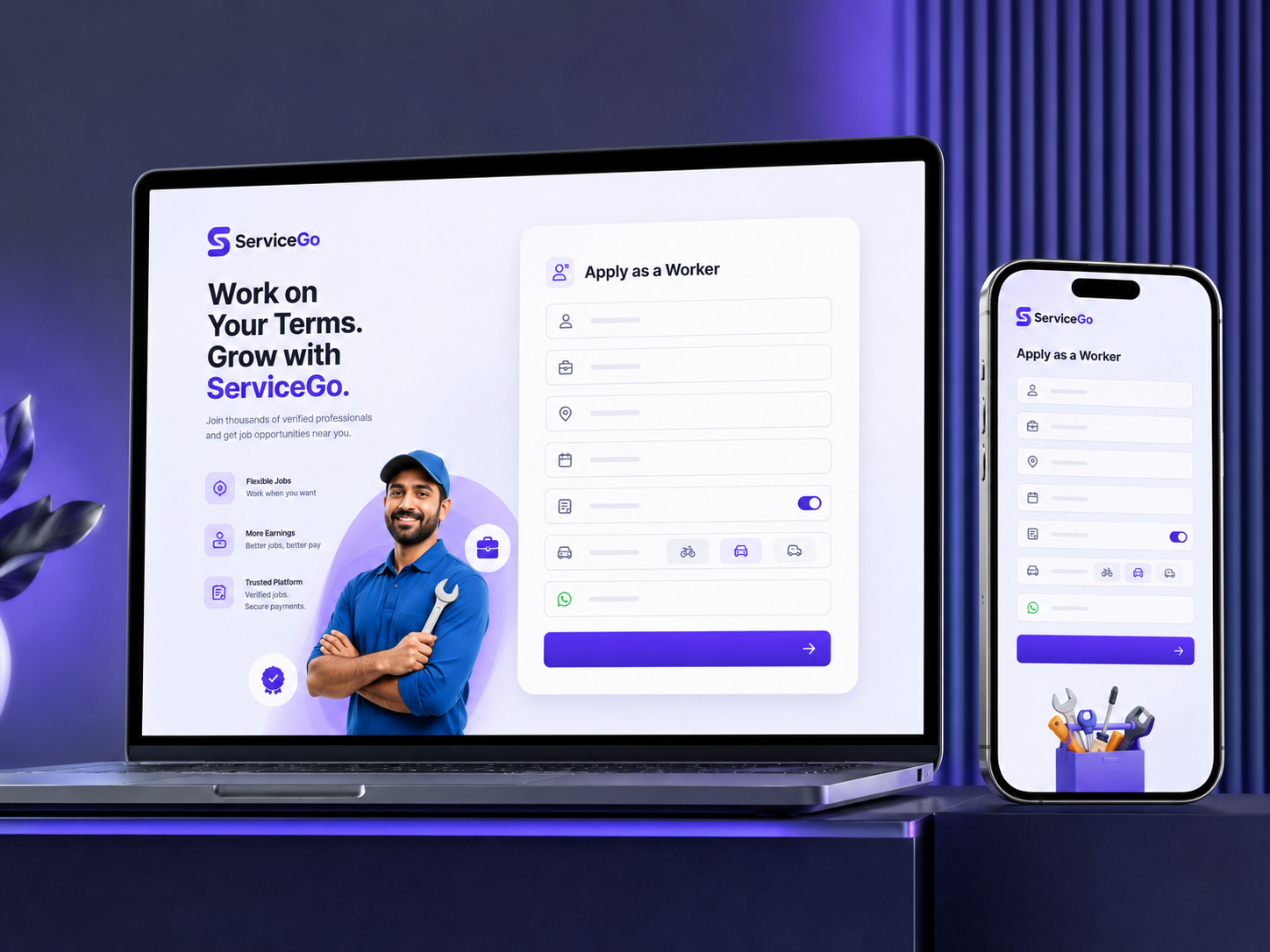 ServiceGo worker application mockup